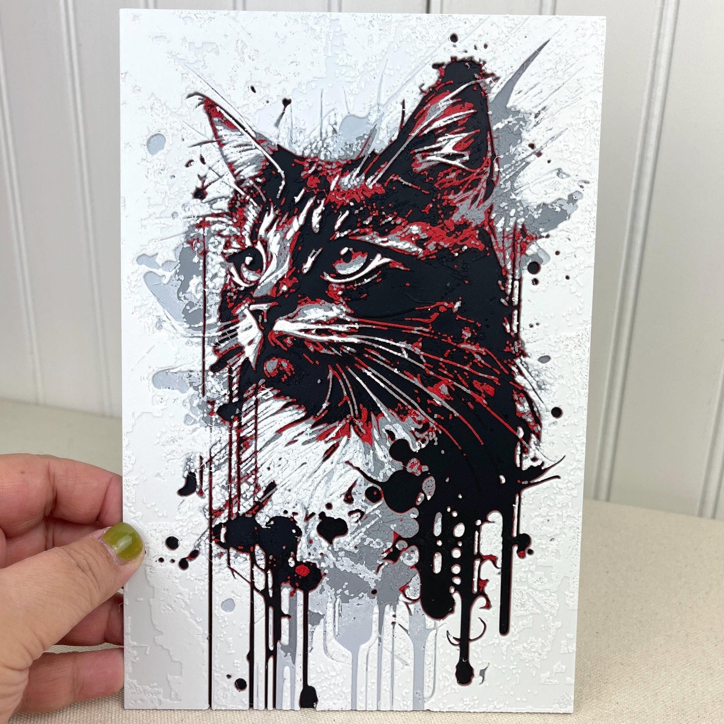 Cat Wall Art, Modern Abstract Drip Painting Style Wall Art, Textured Feline Art, Cat Lover