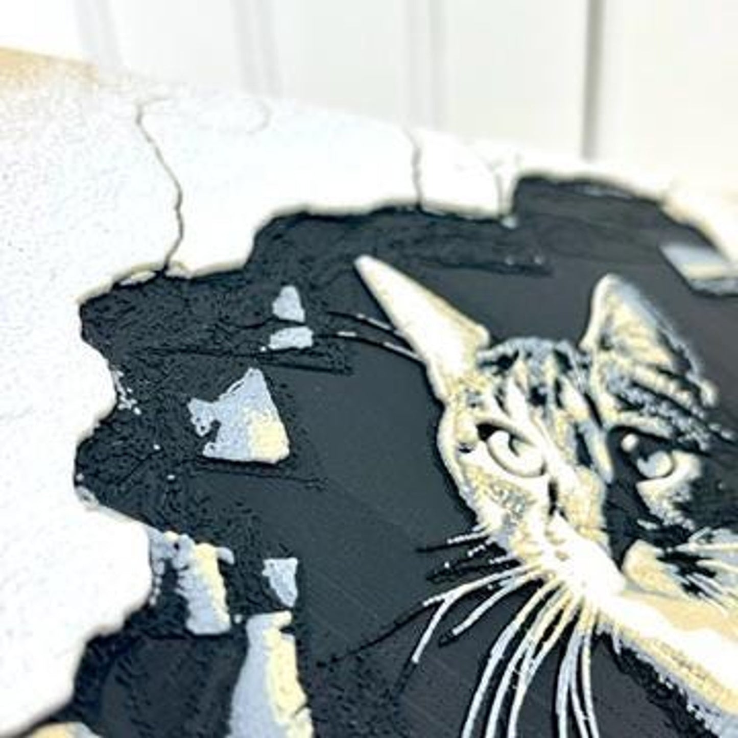 Curious Tabby Cat Art, Cat in Crumbling Wall Art, Bold Cat Print, Cat Decor