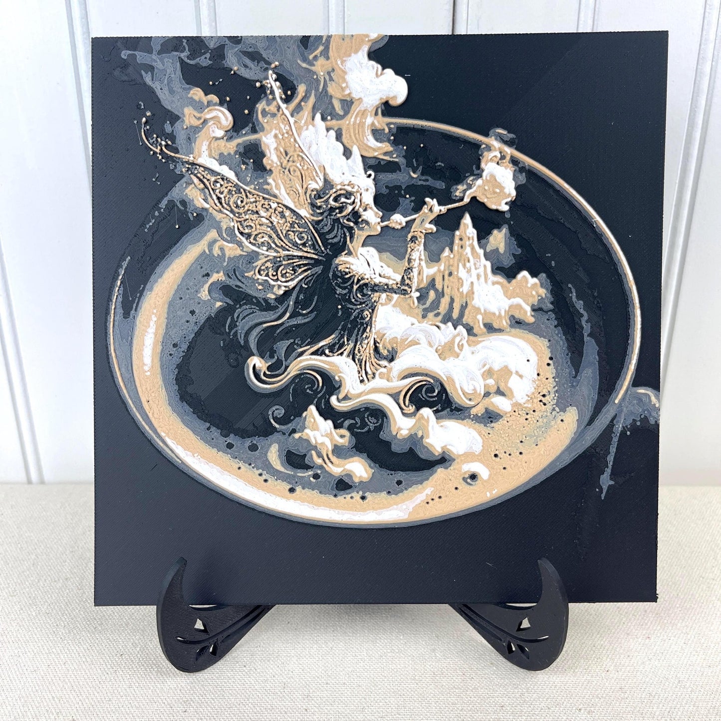 Fairy in Coffee Art, Whimsical Fantasy Wall Decor, Dreamy Espresso Art, Mystical Art Print
