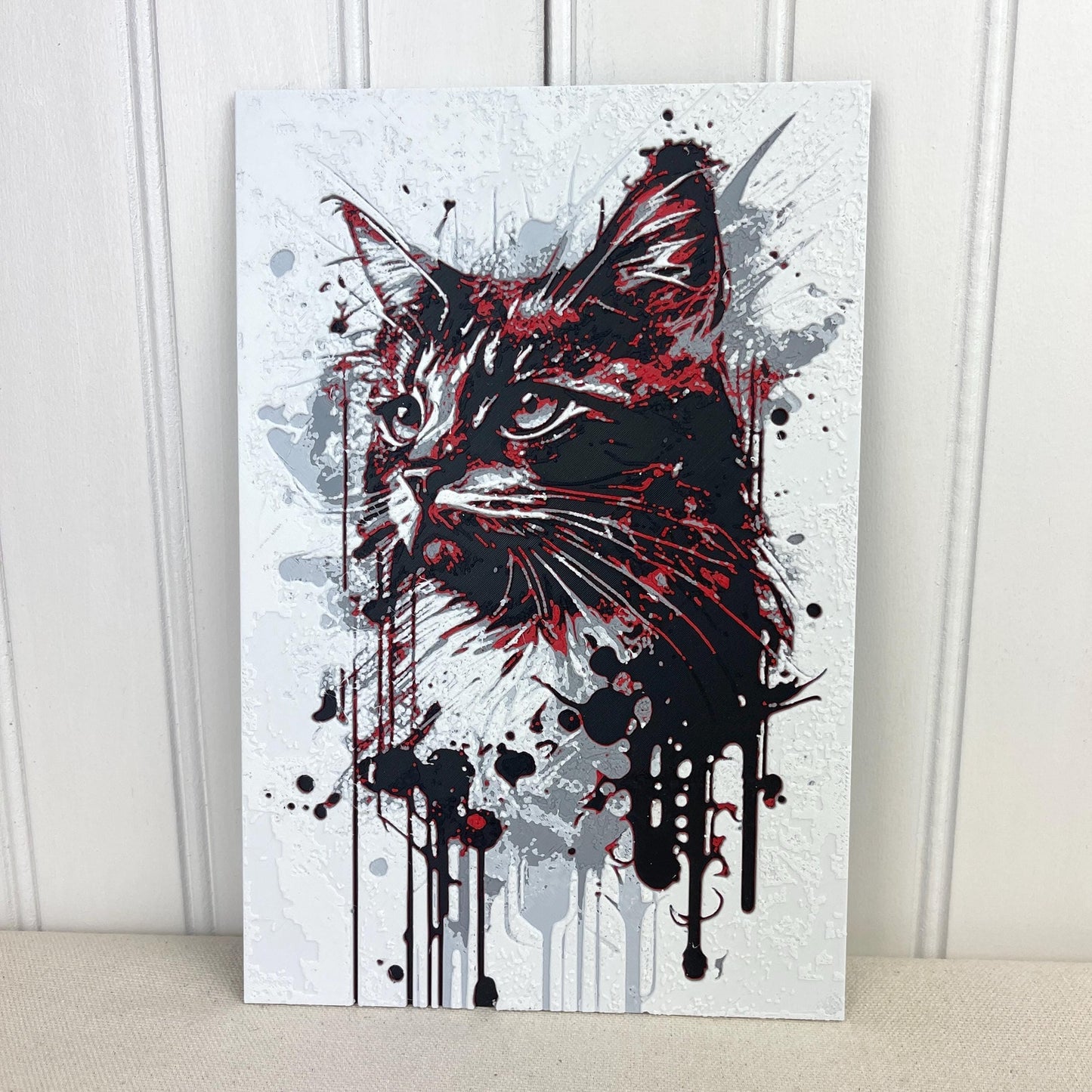 Cat Wall Art, Modern Abstract Drip Painting Style Wall Art, Textured Feline Art, Cat Lover