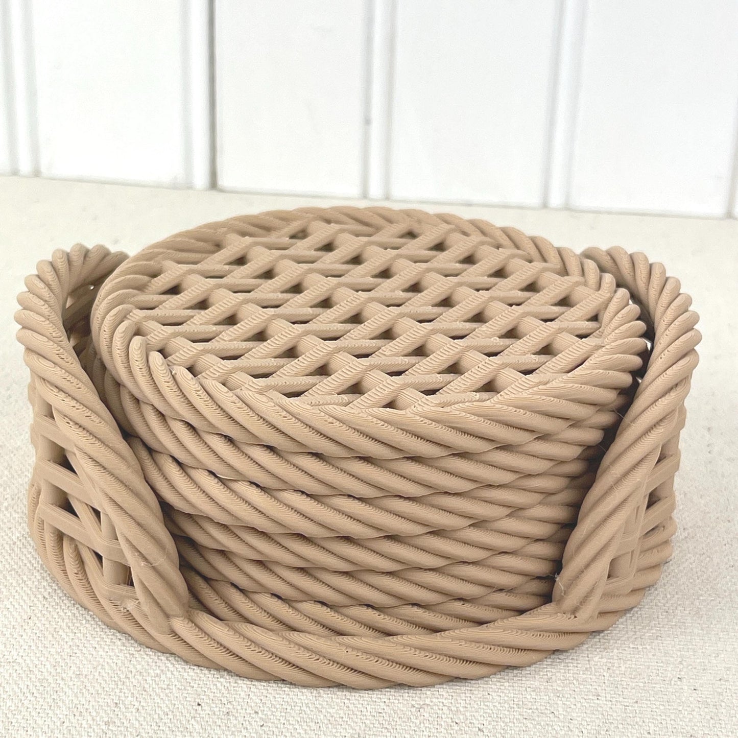 Woven Coaster Set, Modern Coasters with Holder, Set of 6