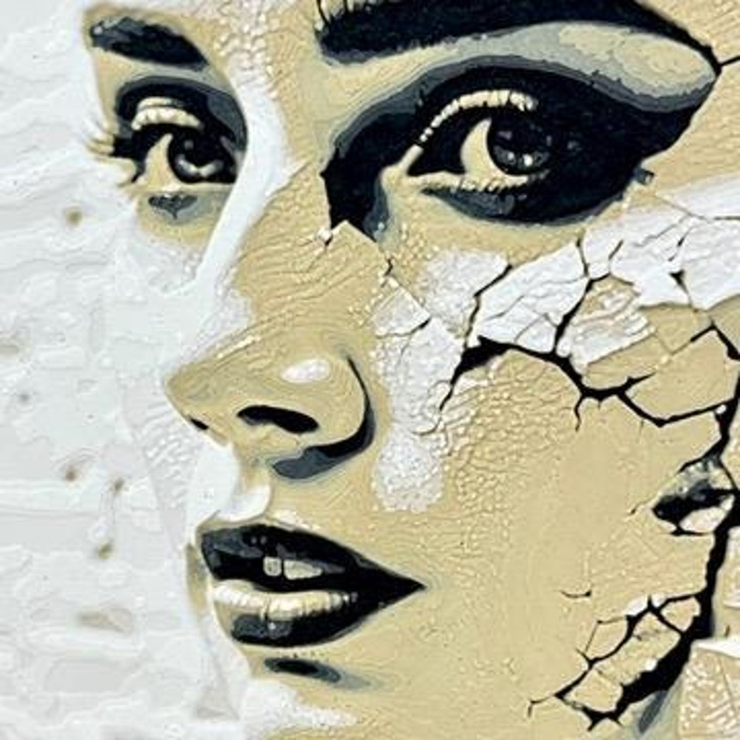 Woman in the Wall, Cracked Face Wall Art, Surreal Portrait Wall Decor, Emotional Expressionist Artwork