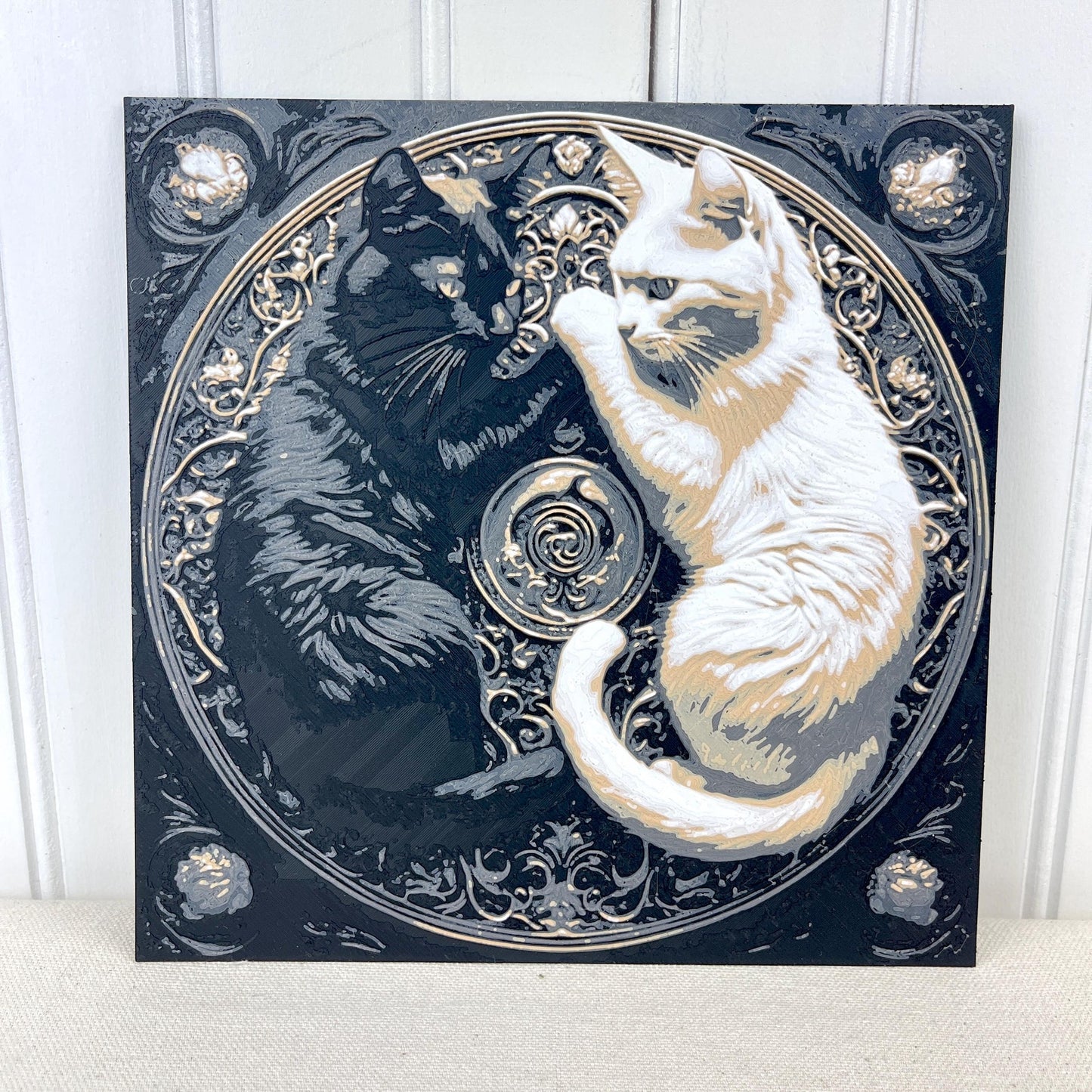 Ying Yang Cats Art Print, Black and White Cat Decor, Feline Mandala Art, Cat Lover Art