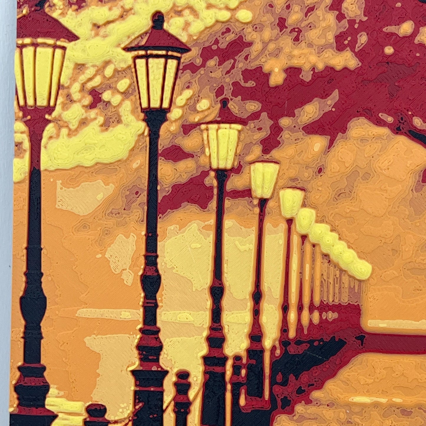 Autumnal Fall Wall Art, Wall, Park Bench, Street Lamps in Autumn, Cozy Fall Vibes, Textured Art, Hueforge Art