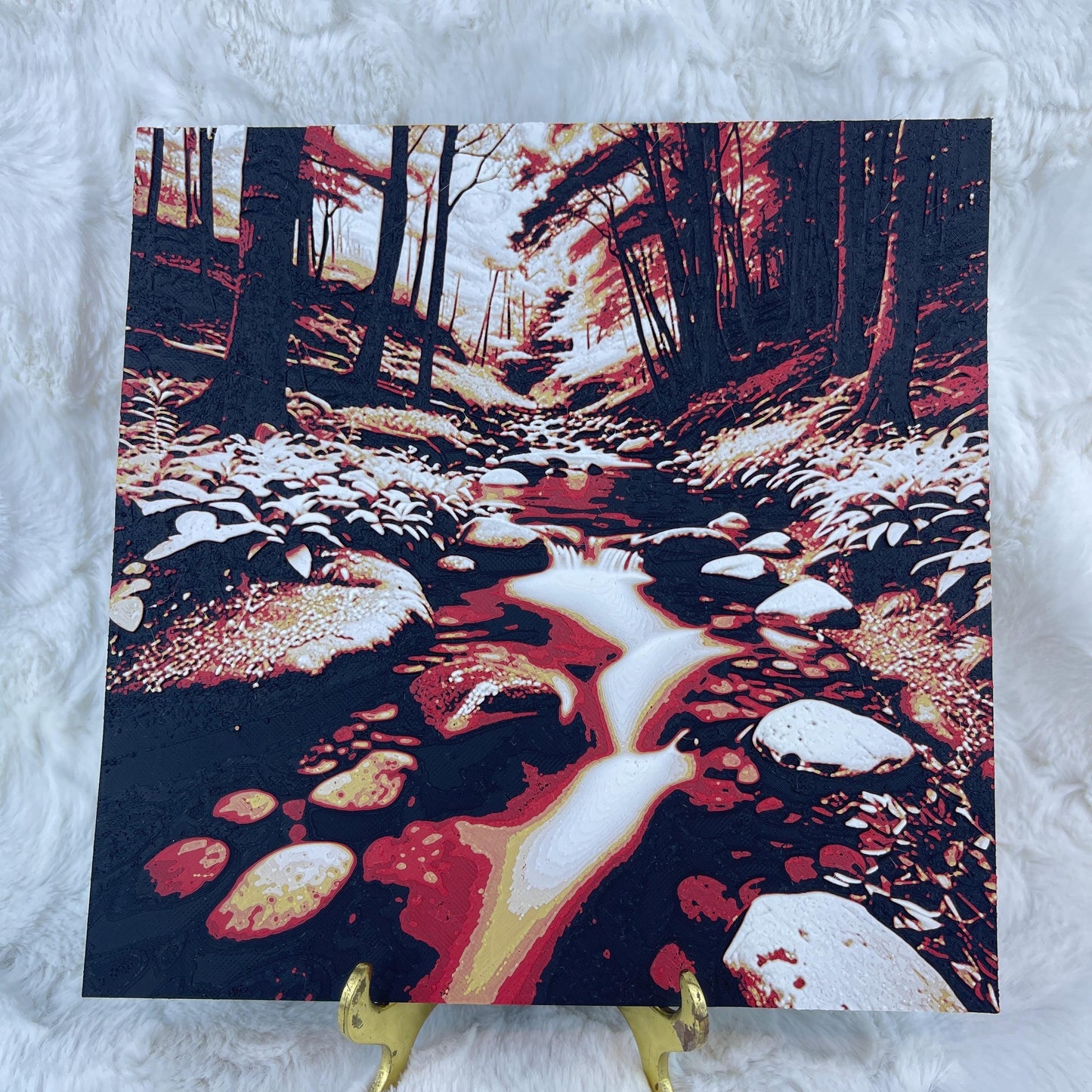Forest Stream Wall Art, Fall Forest, Rocks in the Water, Textured Art
