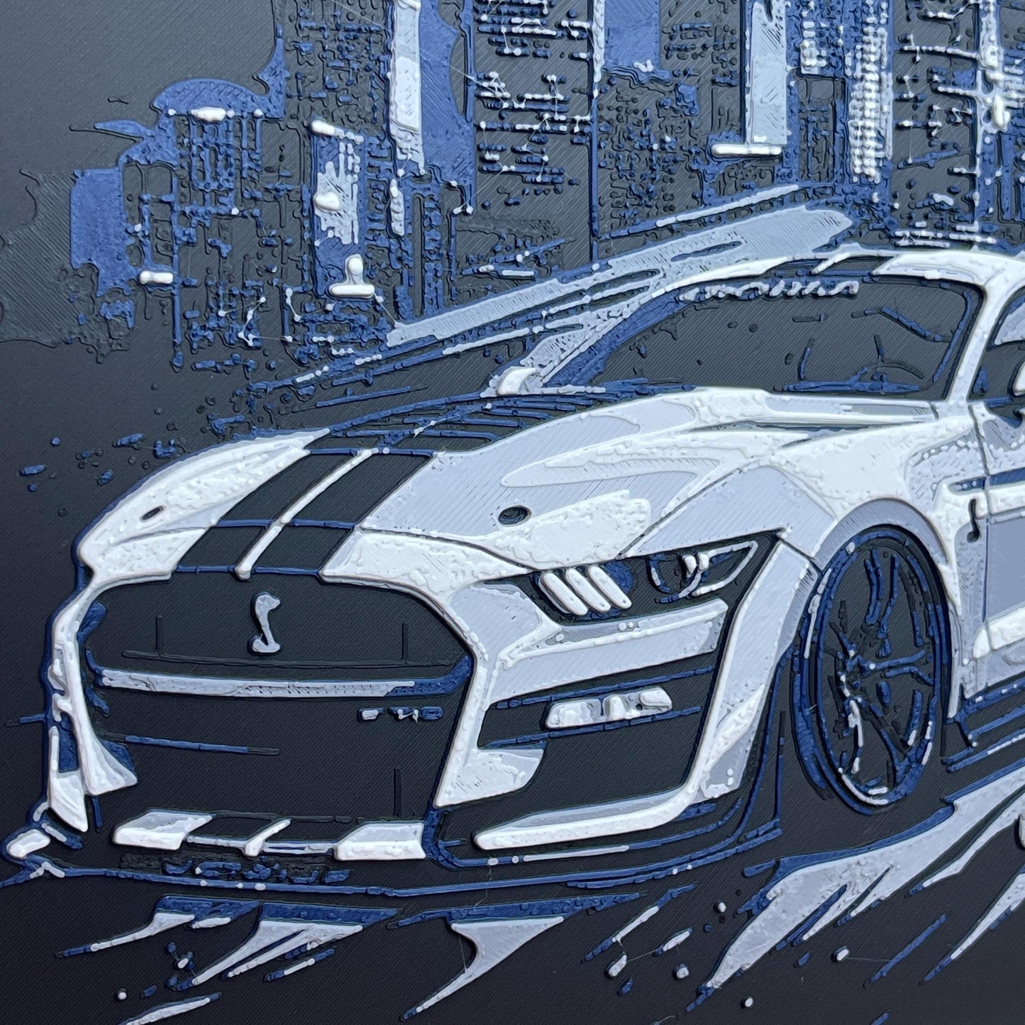 Ford Mustang Cobra Wall Art, Wall Art, City Skyline, Car Art, Hueforge Art Print, Textured Art