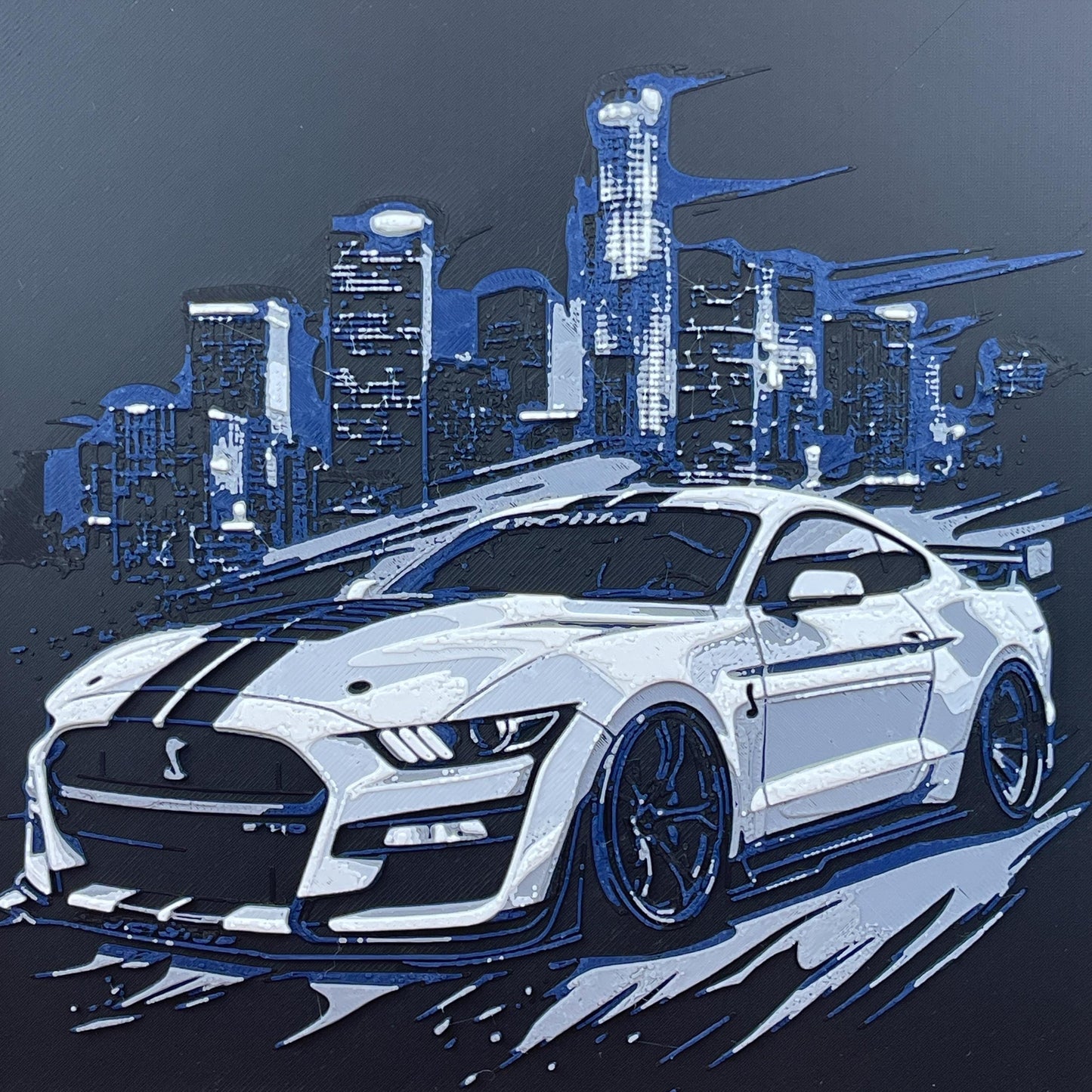 Ford Mustang Cobra Wall Art, Wall Art, City Skyline, Car Art, Hueforge Art Print, Textured Art