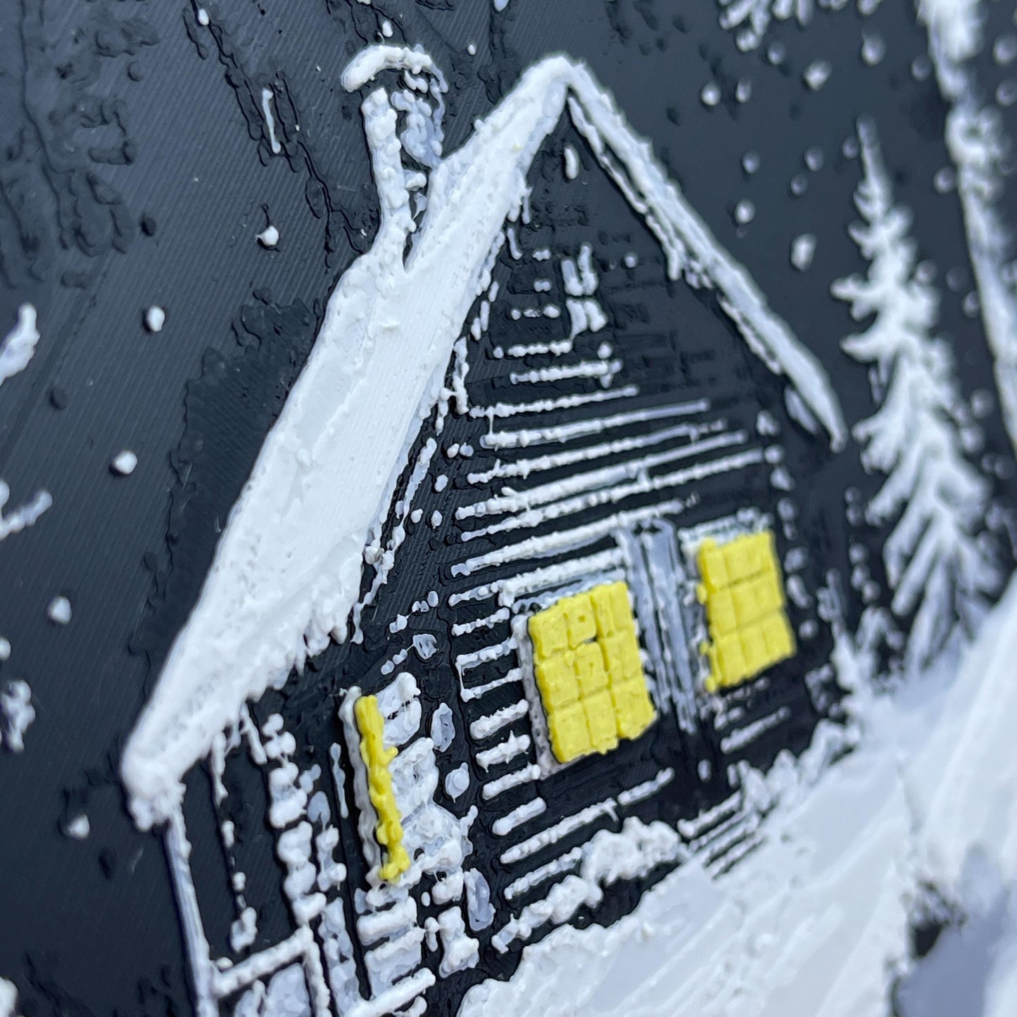 Winter Cabin Wall Art, Wall Art, Cabin in the Snow, Hueforge Art Print, Textured Art