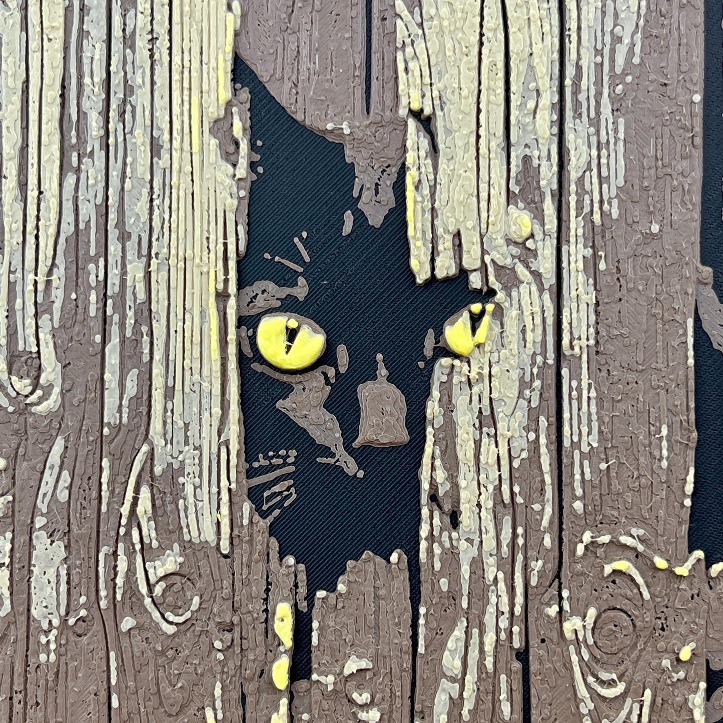 Cat Behind the Fence Wall Art, Art, Cat Peeking Through Fence, Black Cat, Hueforge