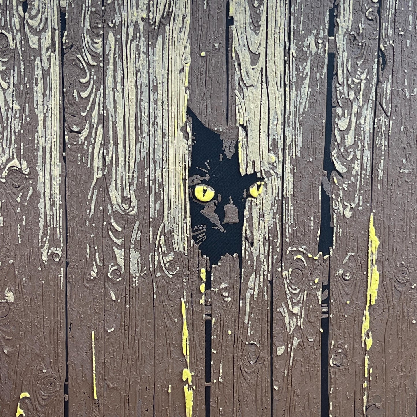 Cat Behind the Fence Wall Art, Art, Cat Peeking Through Fence, Black Cat, Hueforge