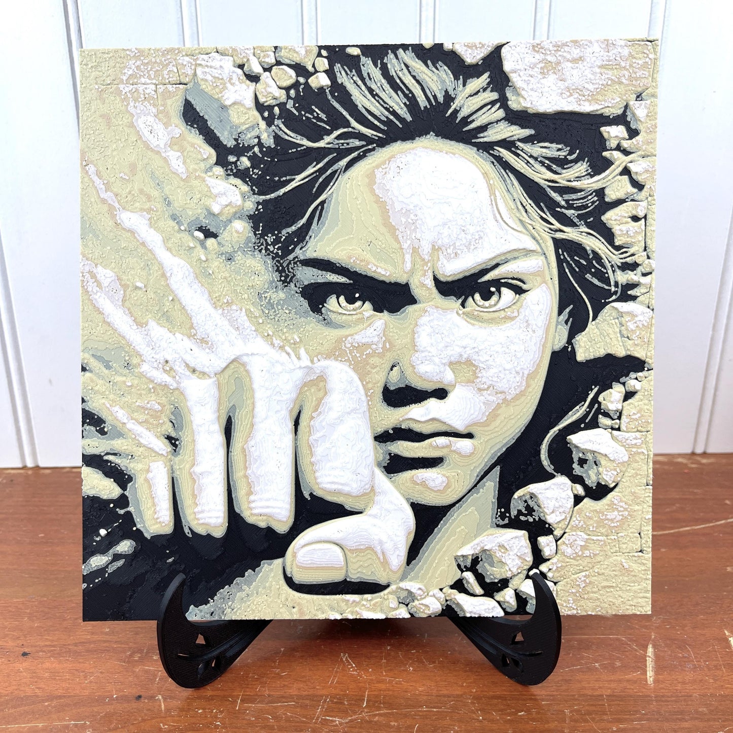 Angry Woman Face Breaking Wall Art, Woman Fist Wall Art, Powerful Woman