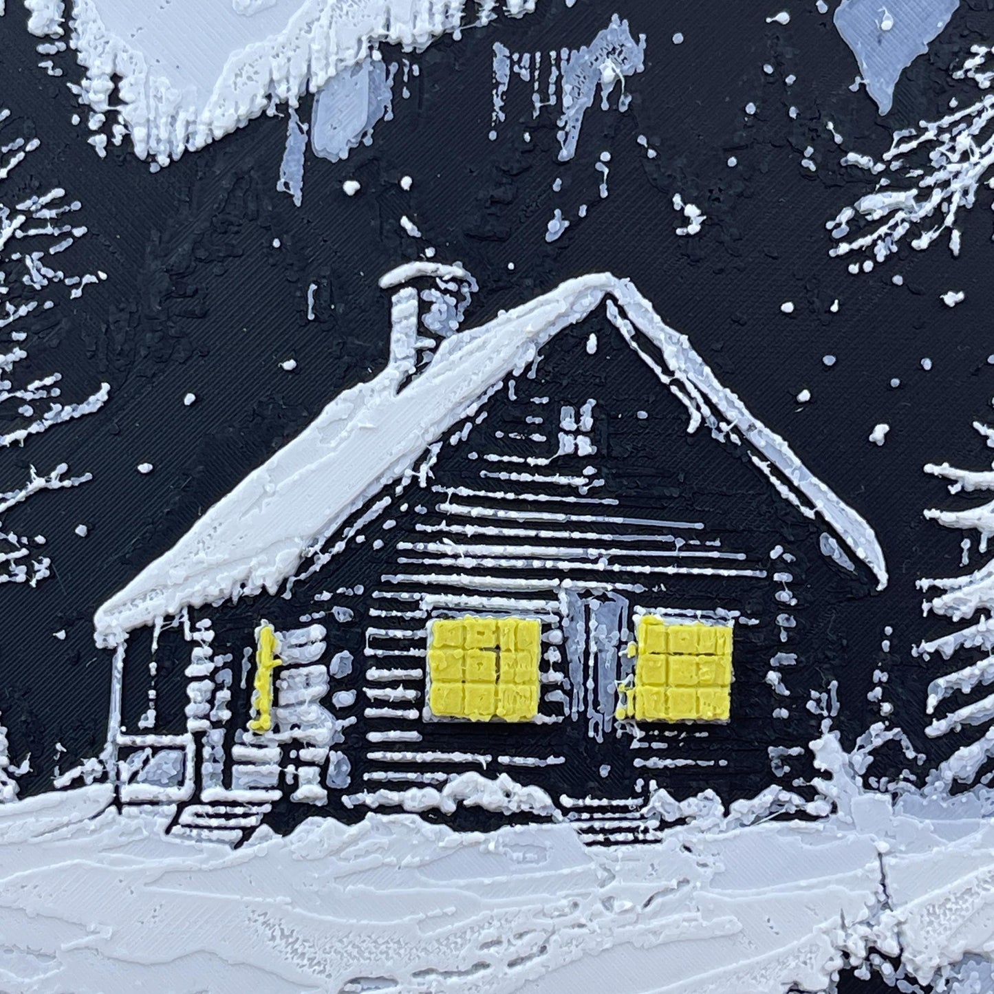 Winter Cabin Wall Art, Wall Art, Cabin in the Snow, Hueforge Art Print, Textured Art