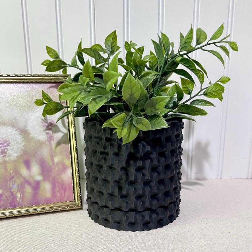 Modern Geometric Planter Pot, Rugged Planter Pot, Small Indoor Flower Pot, Modern Planter with Saucer