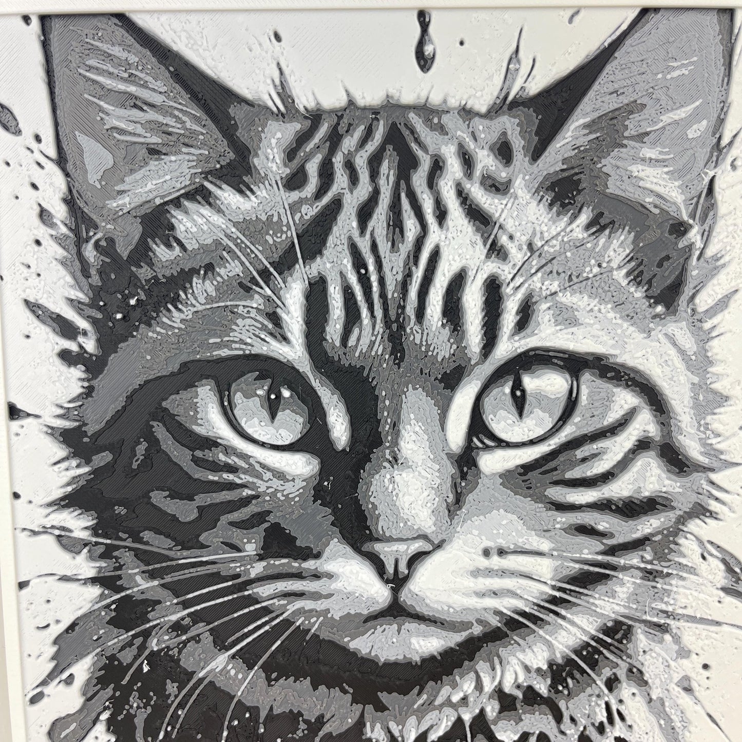 Black & White Tabby Cat Art, Monochrome Cat Art Print