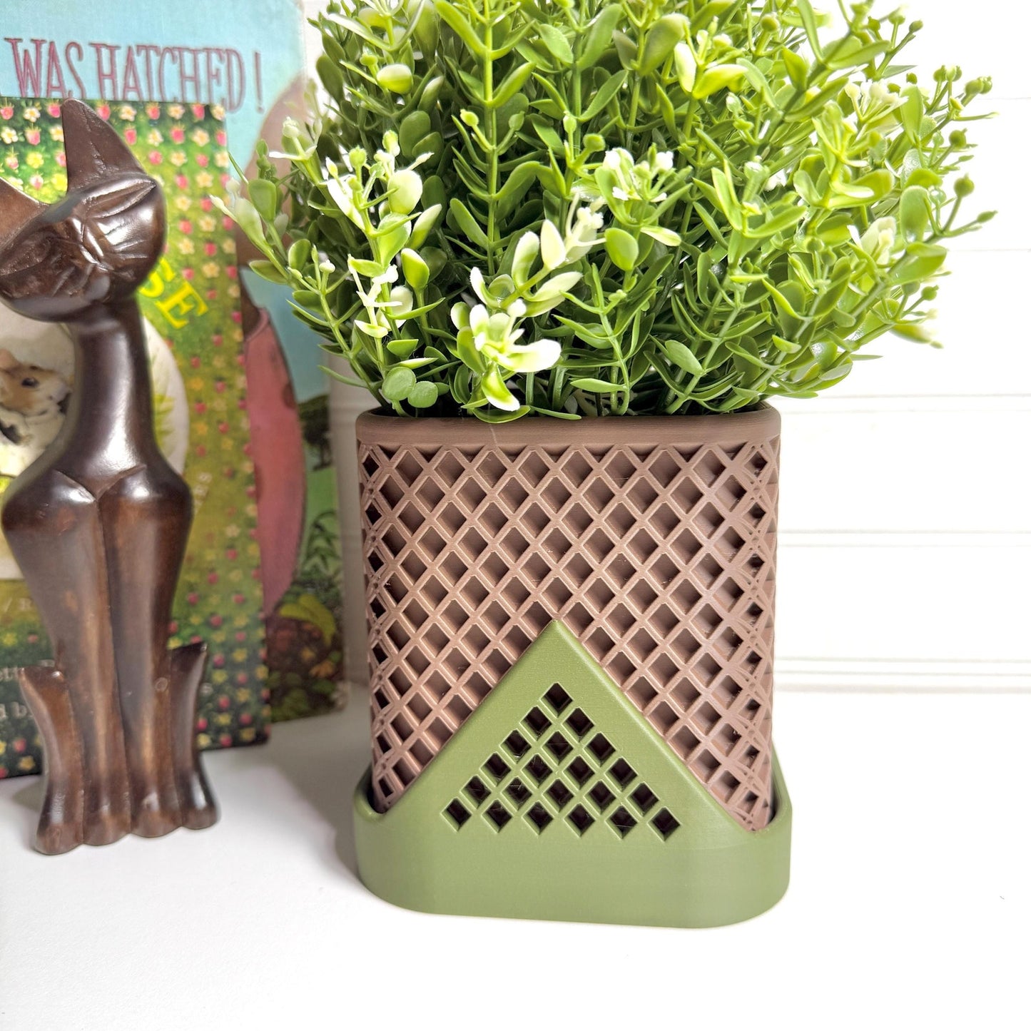 Squared Polygon Planter, Indoor Plant Pot with Decorative Drip Tray, Tabletop Planter