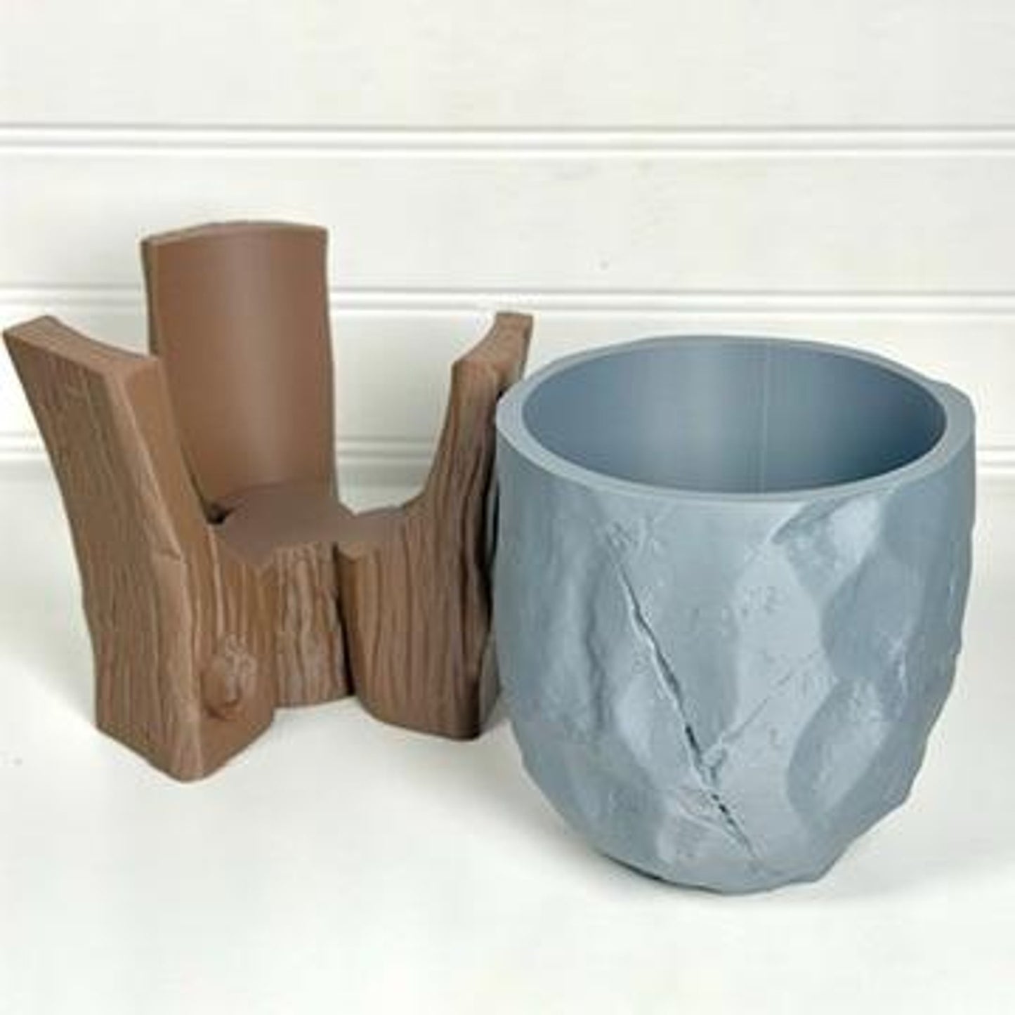 Grotio Cachepot, Indoor Tabletop Planter, Woodland Style Decorative Plant Pot, Tree Stump