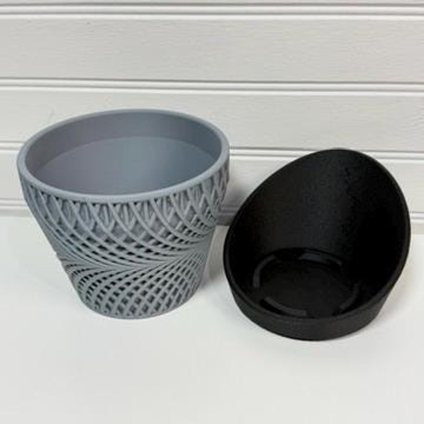 The Adrift Planter, Indoor Tabletop Flower Pot, Spiral Design, Wrap Around Drainage Tray