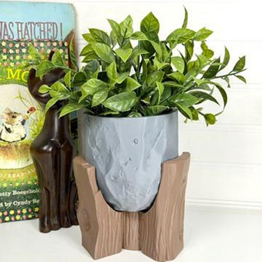Grotia Cachepot, Indoor Tabletop Planter, Woodland Style Decorative Plant Pot, Tree Stump