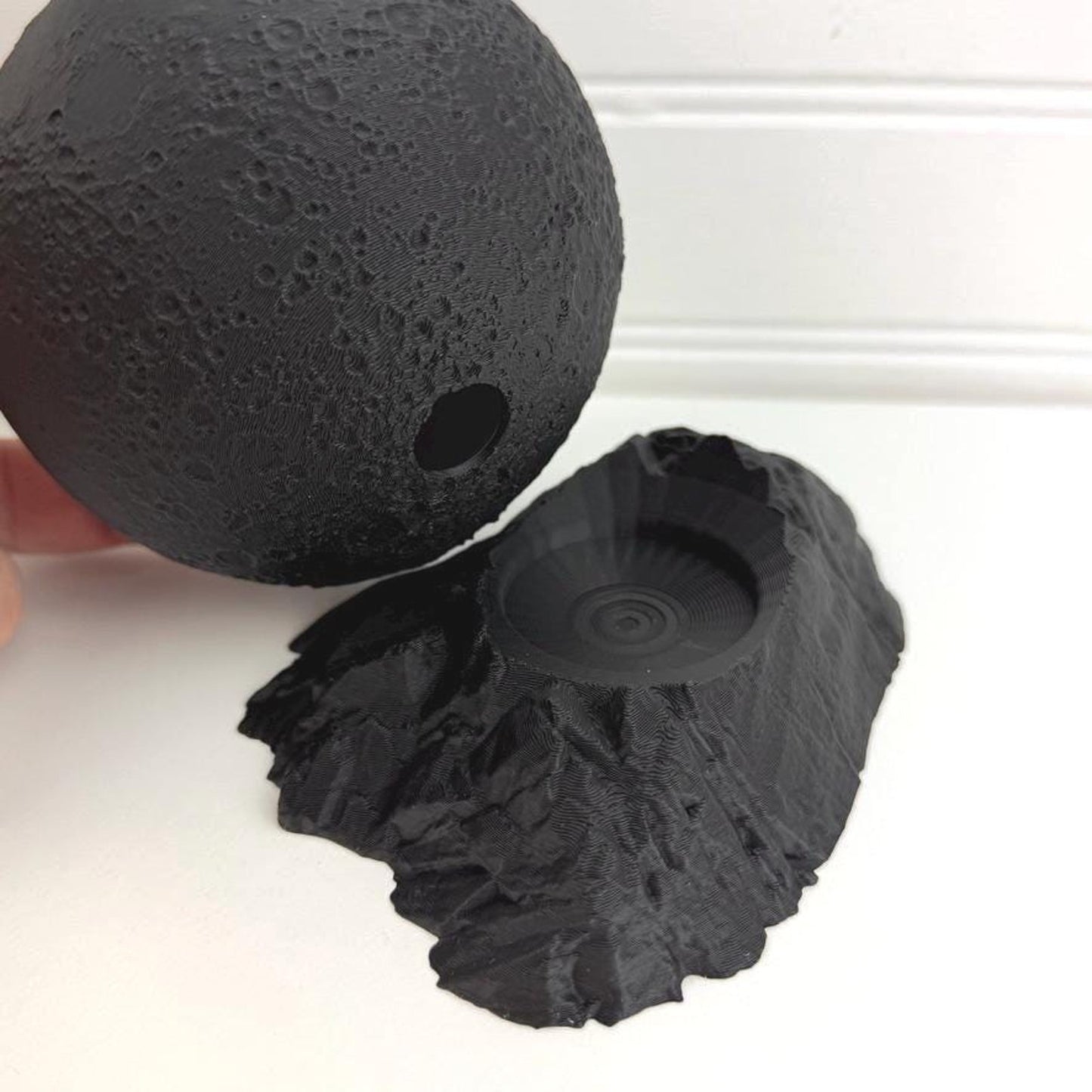 Moon Planter with Base, Indoor Plant Pot, Tabletop Planter, Textured Design, Astronomy Decor