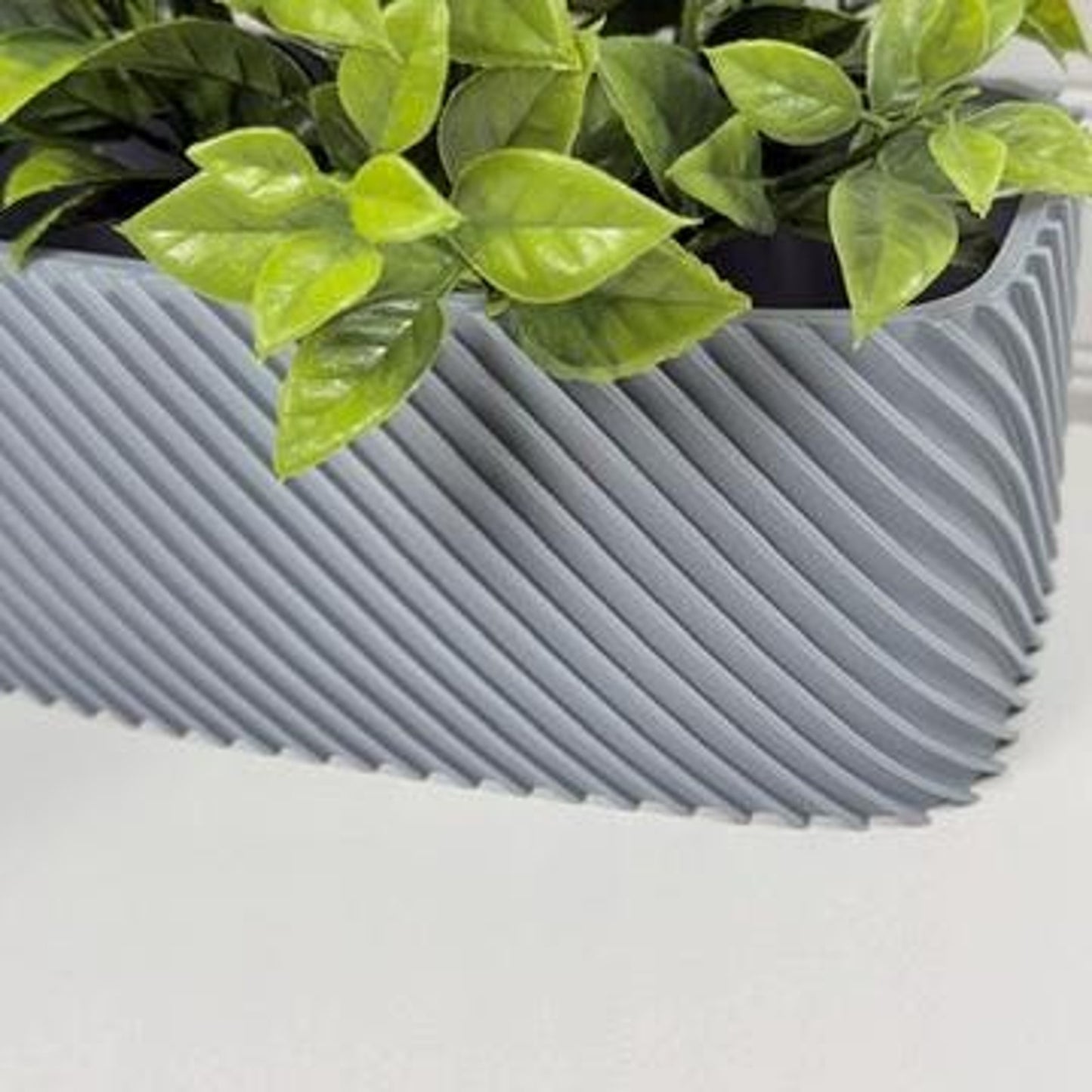 Plant Pot Fine Rib Rounded Rectangle Low, Indoor Cache Pot, Tabletop Planter