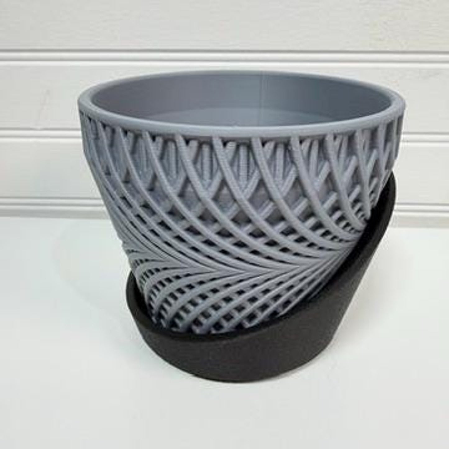 The Adrift Planter, Indoor Tabletop Flower Pot, Spiral Design, Wrap Around Drainage Tray