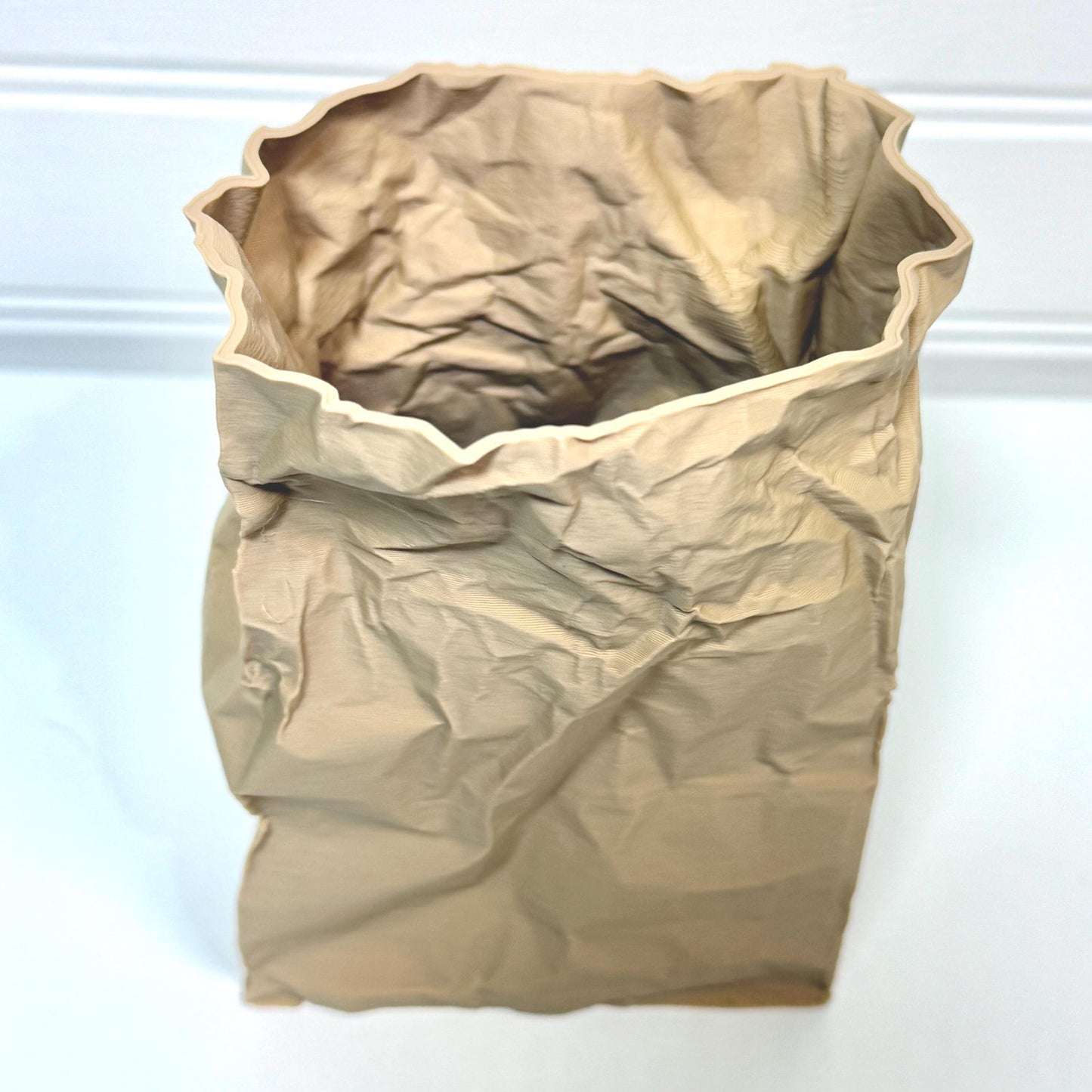 Kraftique - Paper Reborn , Crumpled Paper Bag Design, Small Tabletop Vase, Desktop Storage, Playful Design