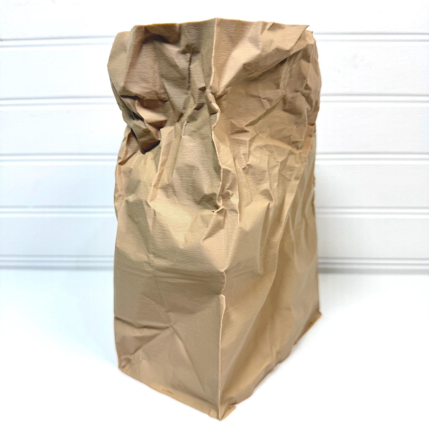 Kraftique Large - Paper Reborn, Unique Vase, Crumpled Brown Bag Design, Desktop Trash Bin
