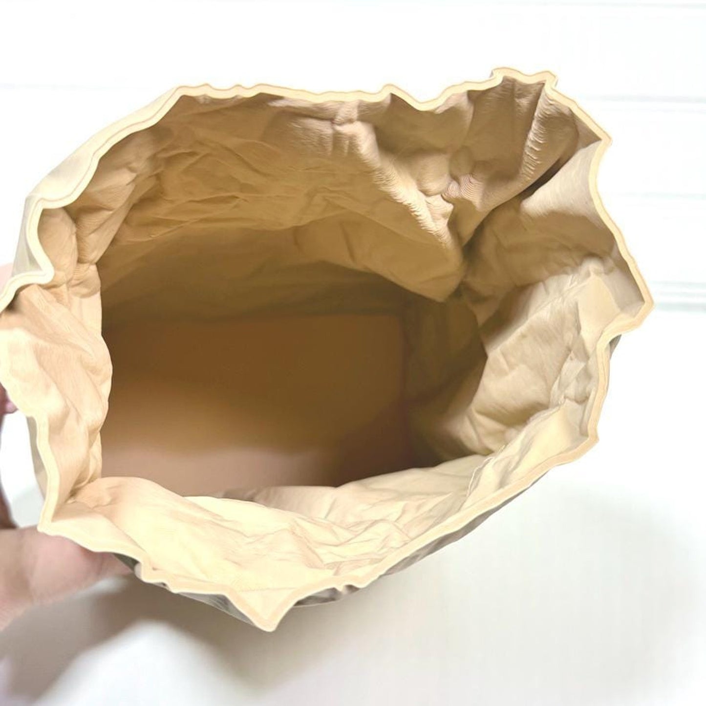Kraftique Large - Paper Reborn, Unique Vase, Crumpled Brown Bag Design, Desktop Trash Bin