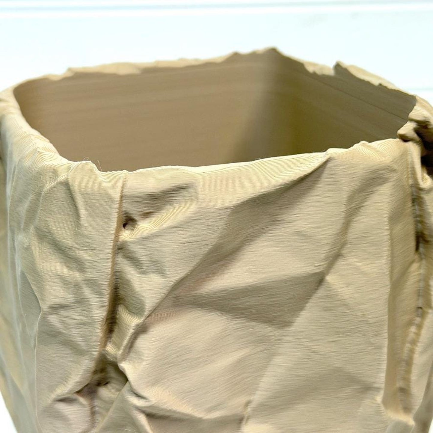 Crumpled Paper Pot, Cachepot Planter, Square Indoor Tabletop Plant Pot, Wrinkled Brown Bag Look