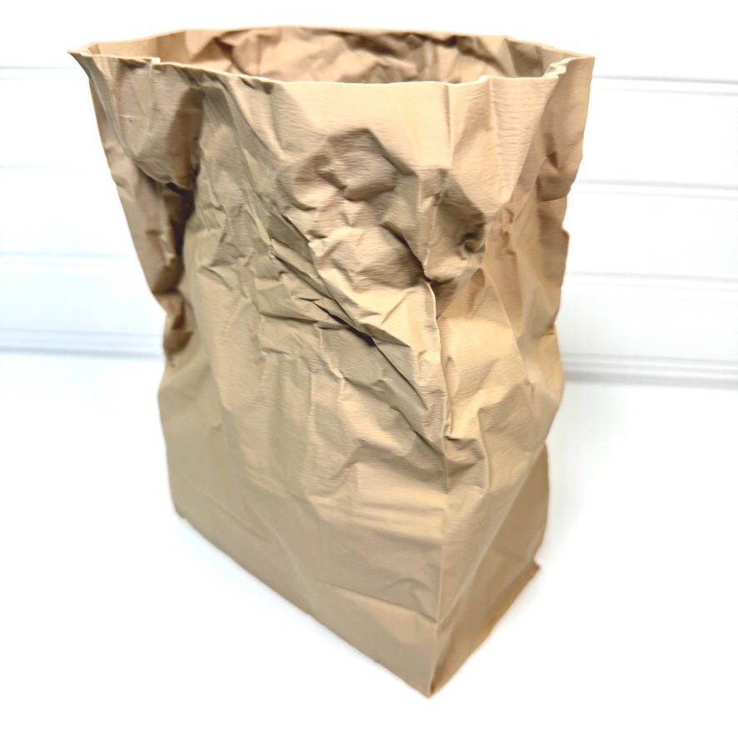 Kraftique Large - Paper Reborn, Unique Vase, Crumpled Brown Bag Design, Desktop Trash Bin
