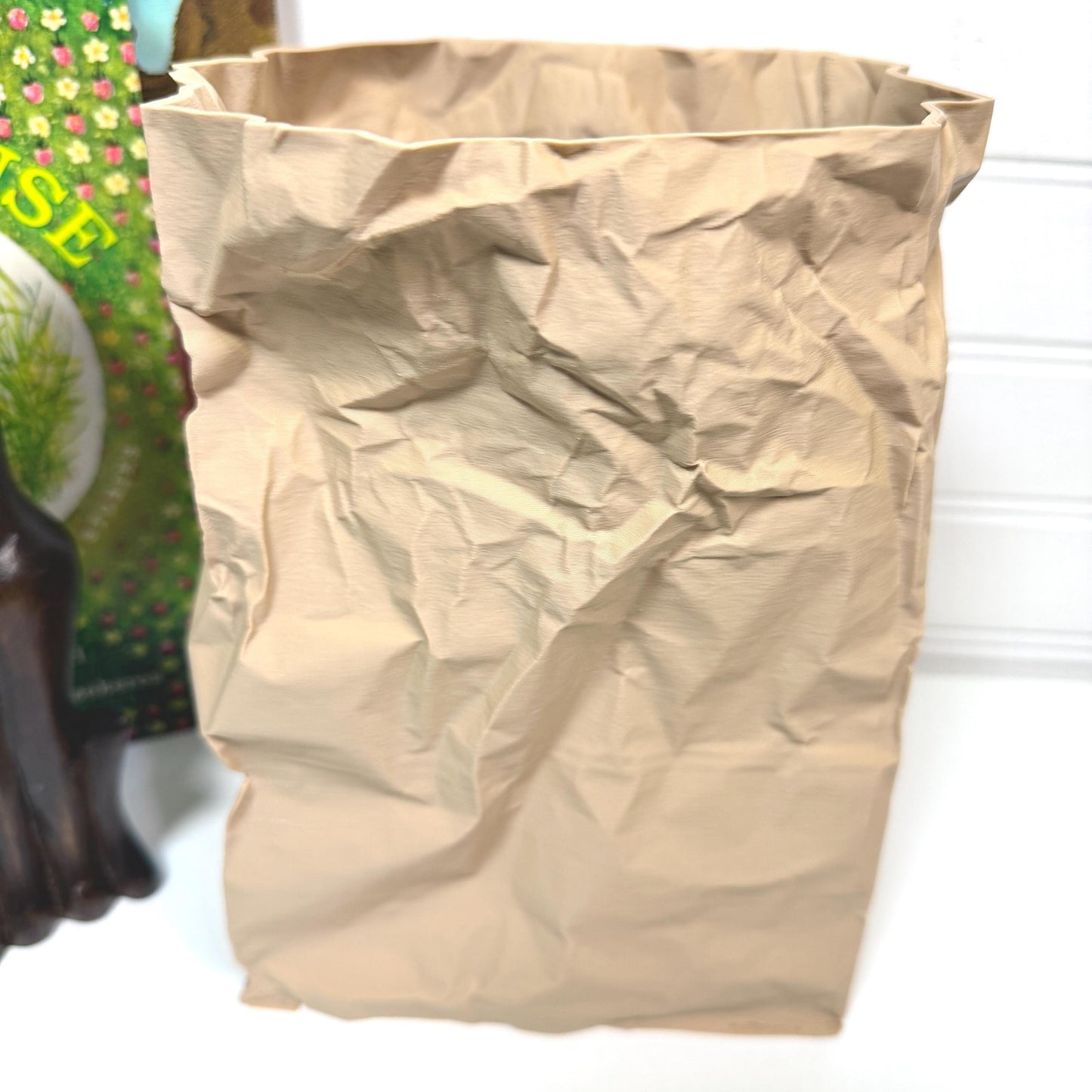 Kraftique Large - Paper Reborn, Unique Vase, Crumpled Brown Bag Design, Desktop Trash Bin