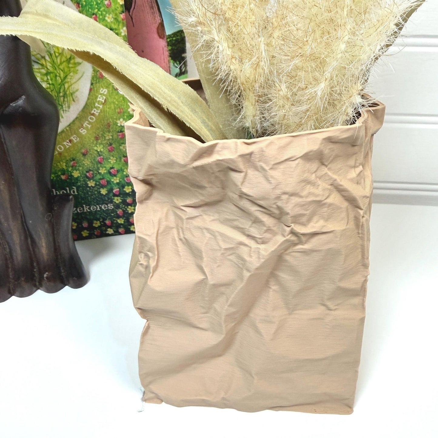 Kraftique - Paper Reborn , Crumpled Paper Bag Design, Small Tabletop Vase, Desktop Storage, Playful Design