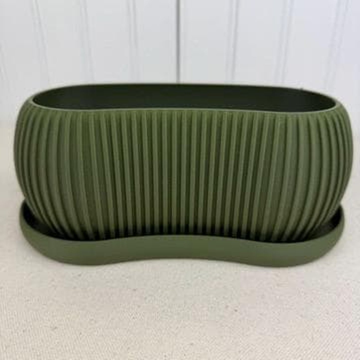 Terra Planter, Indoor Planter with Drainage Tray, Tabletop Planter, Ridged Kidney Bean Shaped