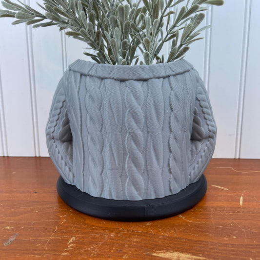Wool Sweater Indoor Planter Pot, Cable Knit Flower Pot, Planter, Quirky Unique Planter