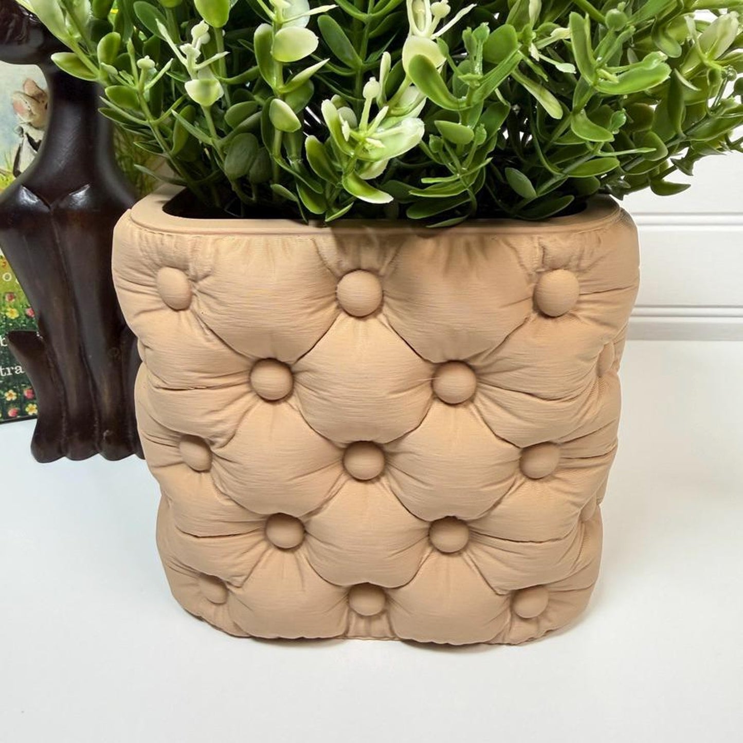 Chesterra Cashepot Planter, Tabletop Pot, Tufted Design, Inflated Planter,