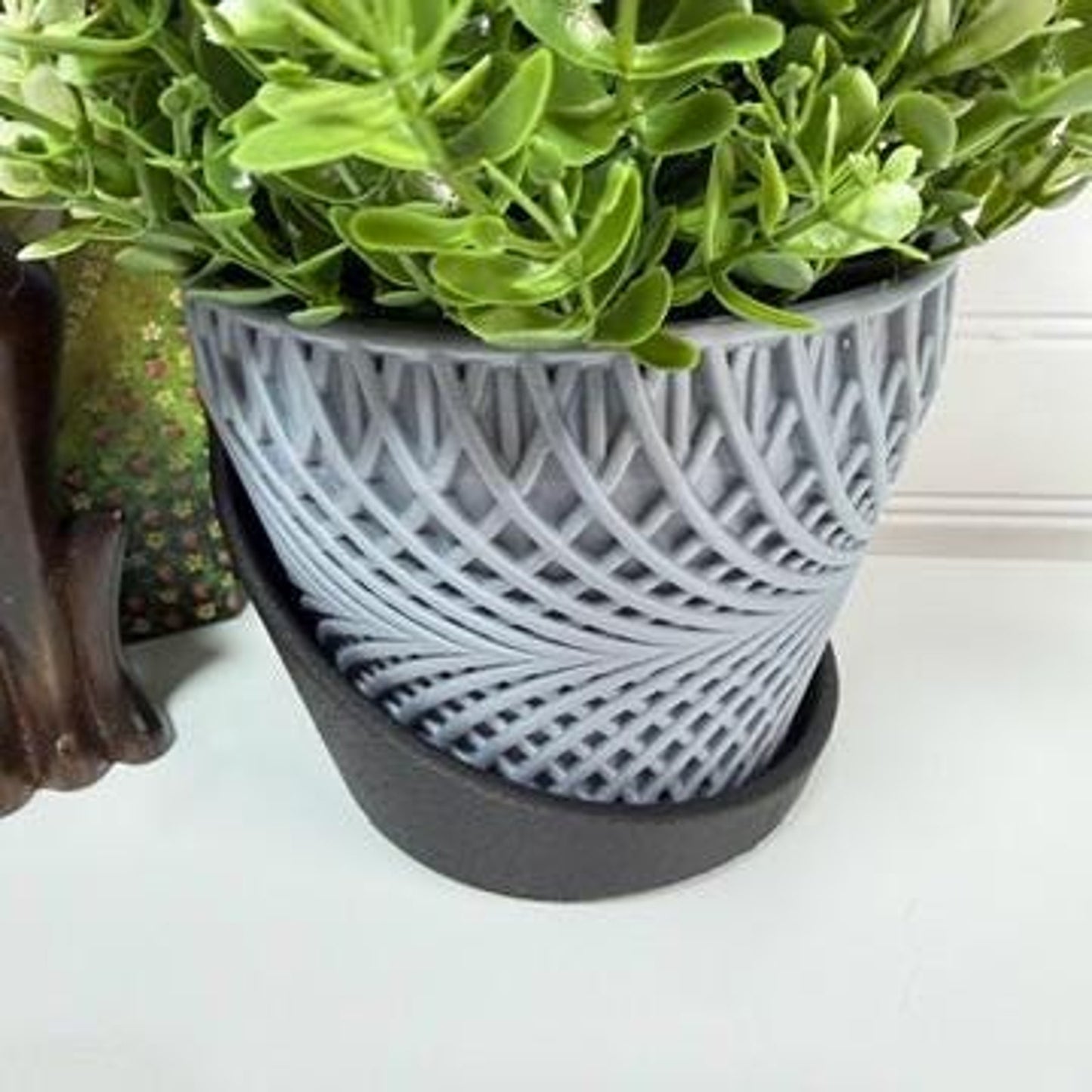The Adrift Planter, Indoor Tabletop Flower Pot, Spiral Design, Wrap Around Drainage Tray