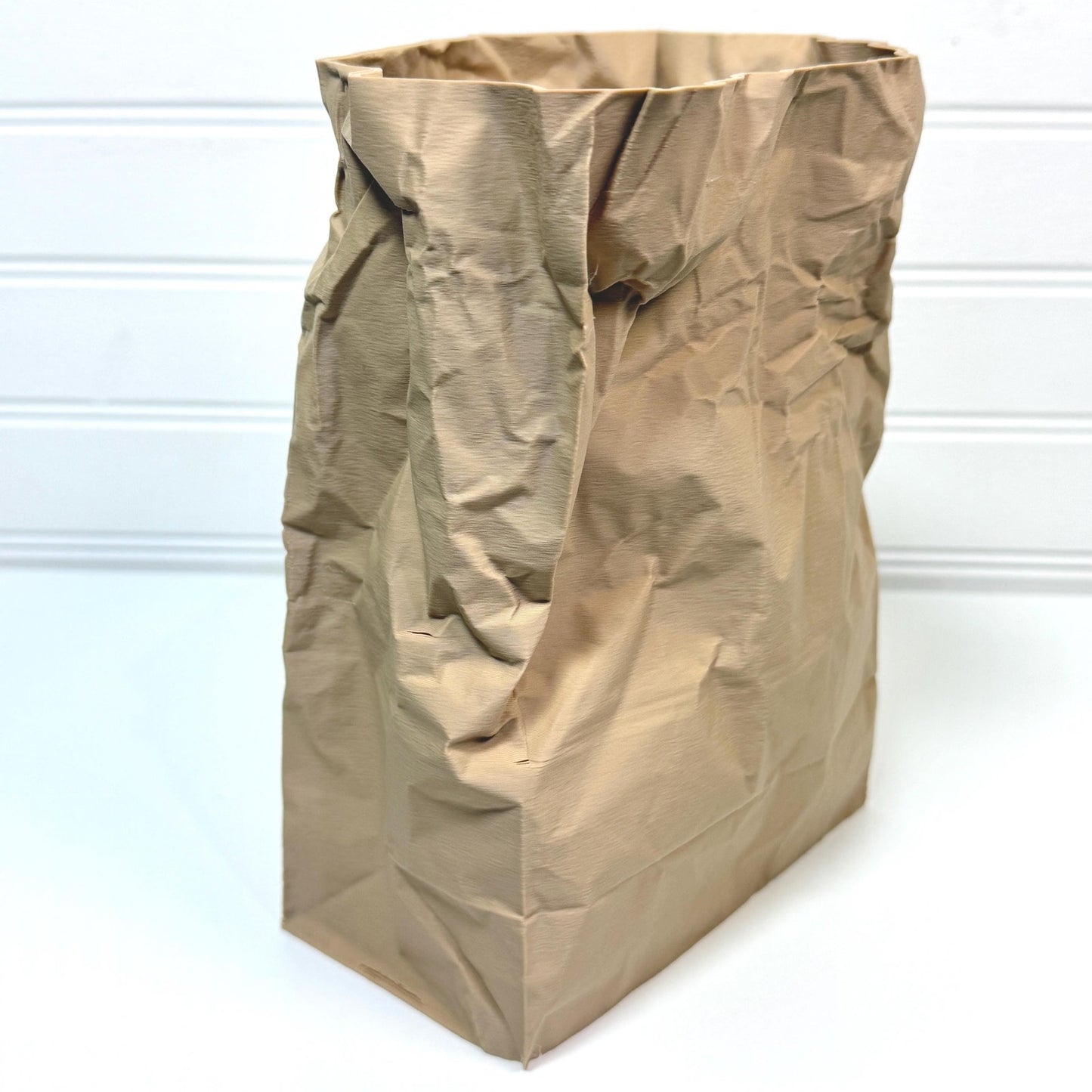 Kraftique Large - Paper Reborn, Unique Vase, Crumpled Brown Bag Design, Desktop Trash Bin