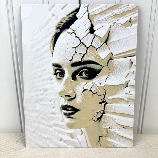 Woman in the Wall, Cracked Face Wall Art, Surreal Portrait Wall Decor, Emotional Expressionist Artwork