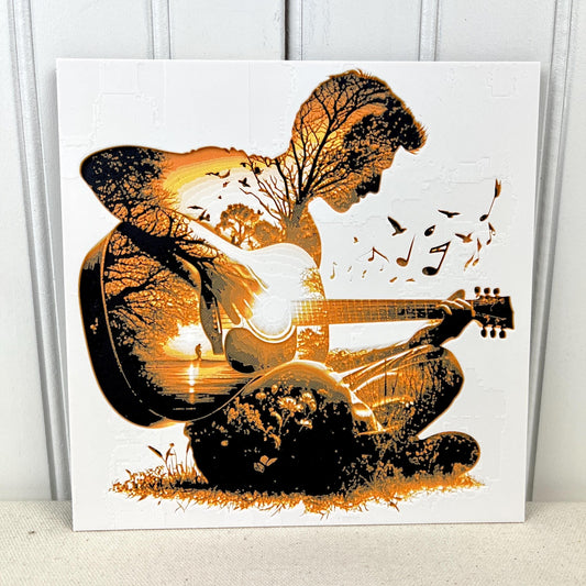 Sunset Serenade Wall Art, Acoustic Guitar Sunset Silhouette, Nature Guitar Art