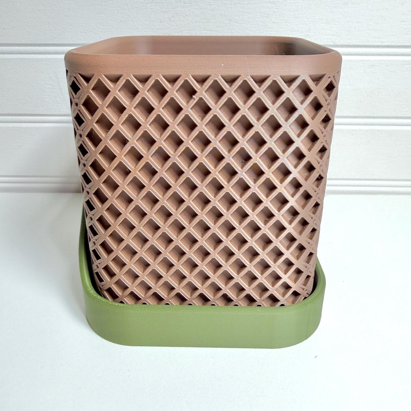 Squared Polygon Planter, Indoor Plant Pot with Decorative Drip Tray, Tabletop Planter