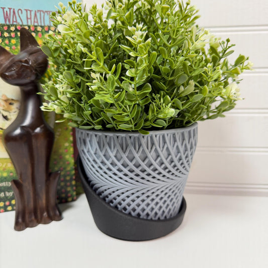 The Adrift Planter, Indoor Tabletop Flower Pot, Spiral Design, Wrap Around Drainage Tray