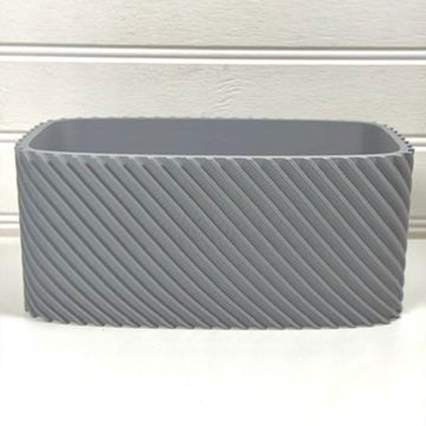 Plant Pot Fine Rib Rounded Rectangle Low, Indoor Cache Pot, Tabletop Planter