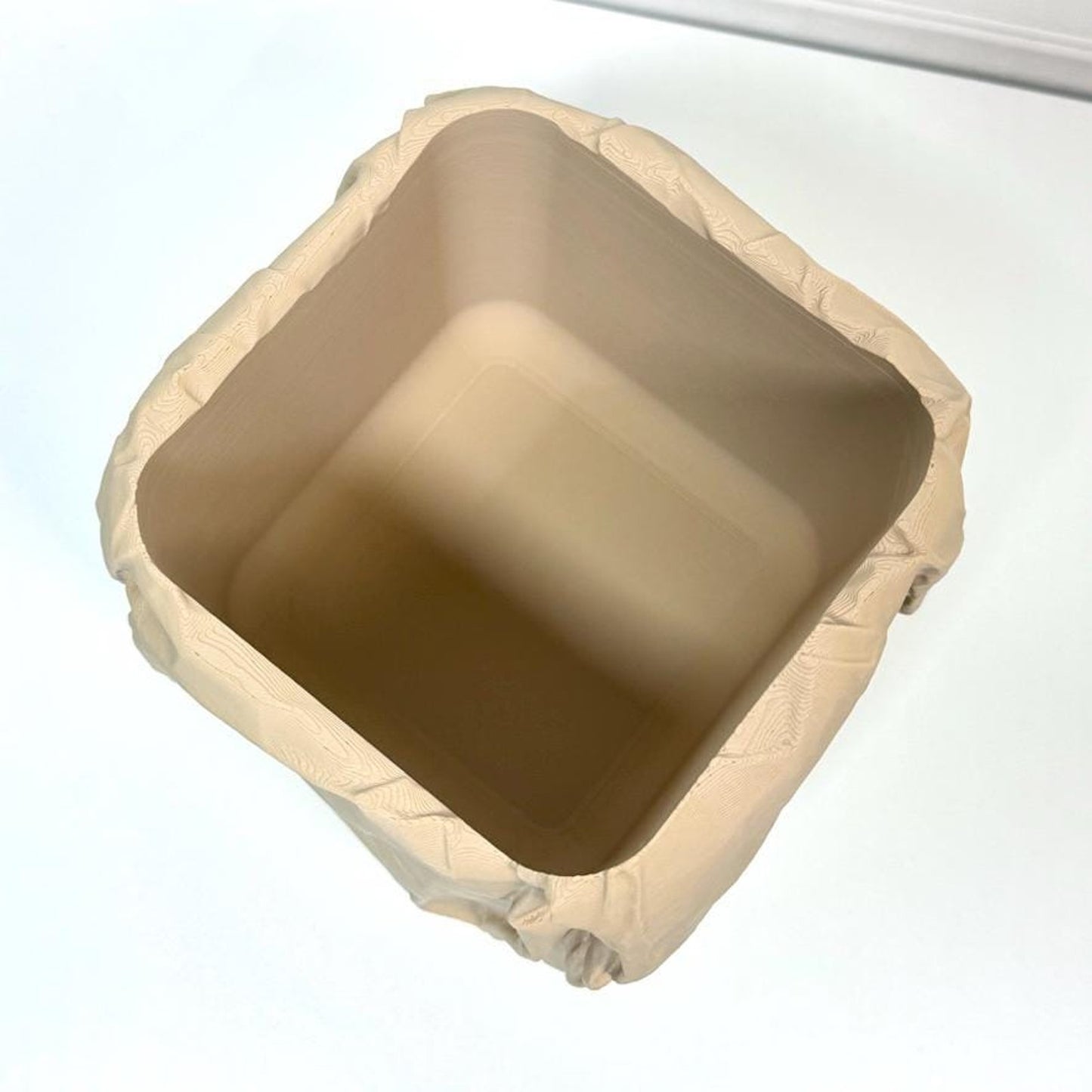 Crumpled Paper Pot, Cachepot Planter, Square Indoor Tabletop Plant Pot, Wrinkled Brown Bag Look