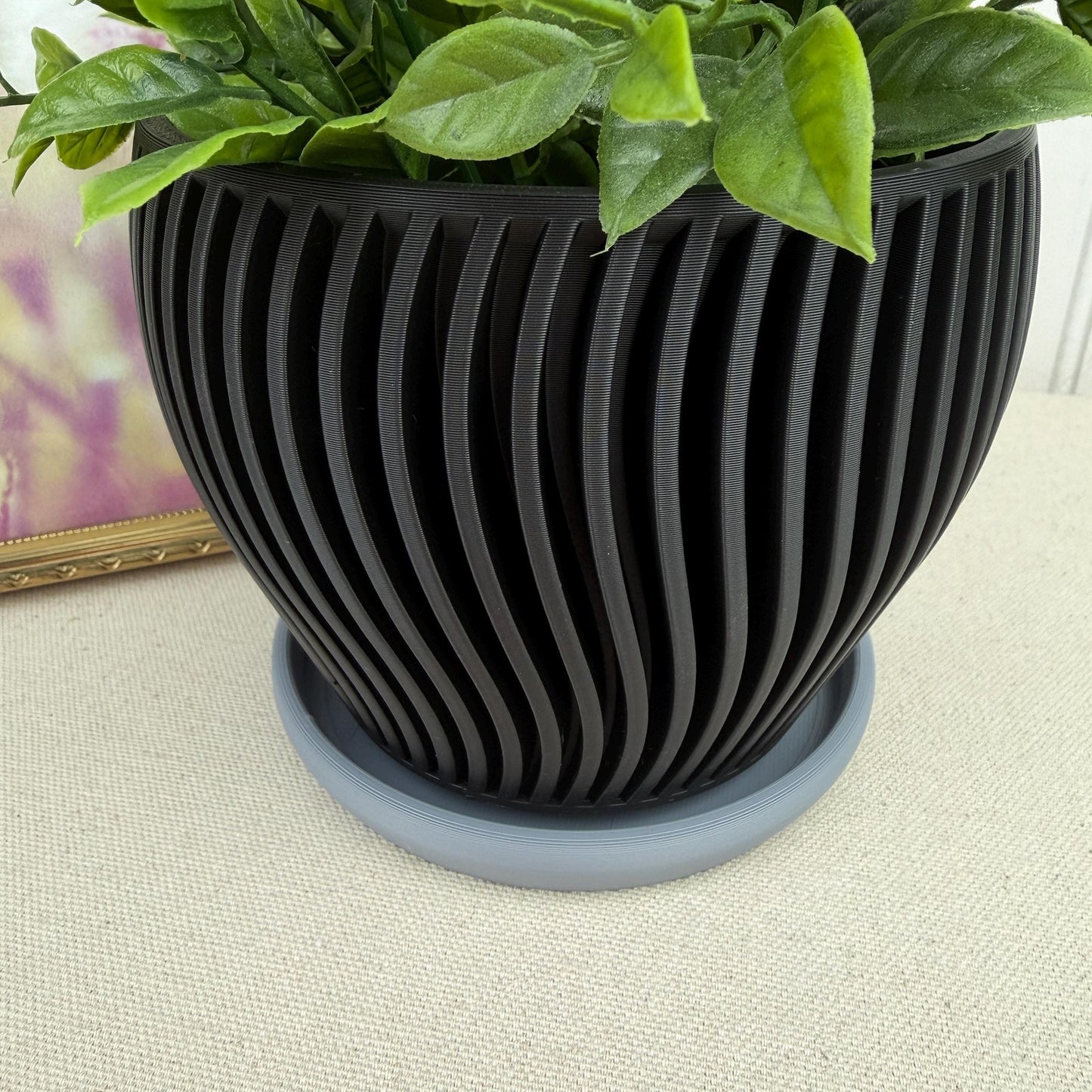 The Oblique Planter, Indoor Flower Pot, Tabletop Planter, Ribbed Wavy Pattern