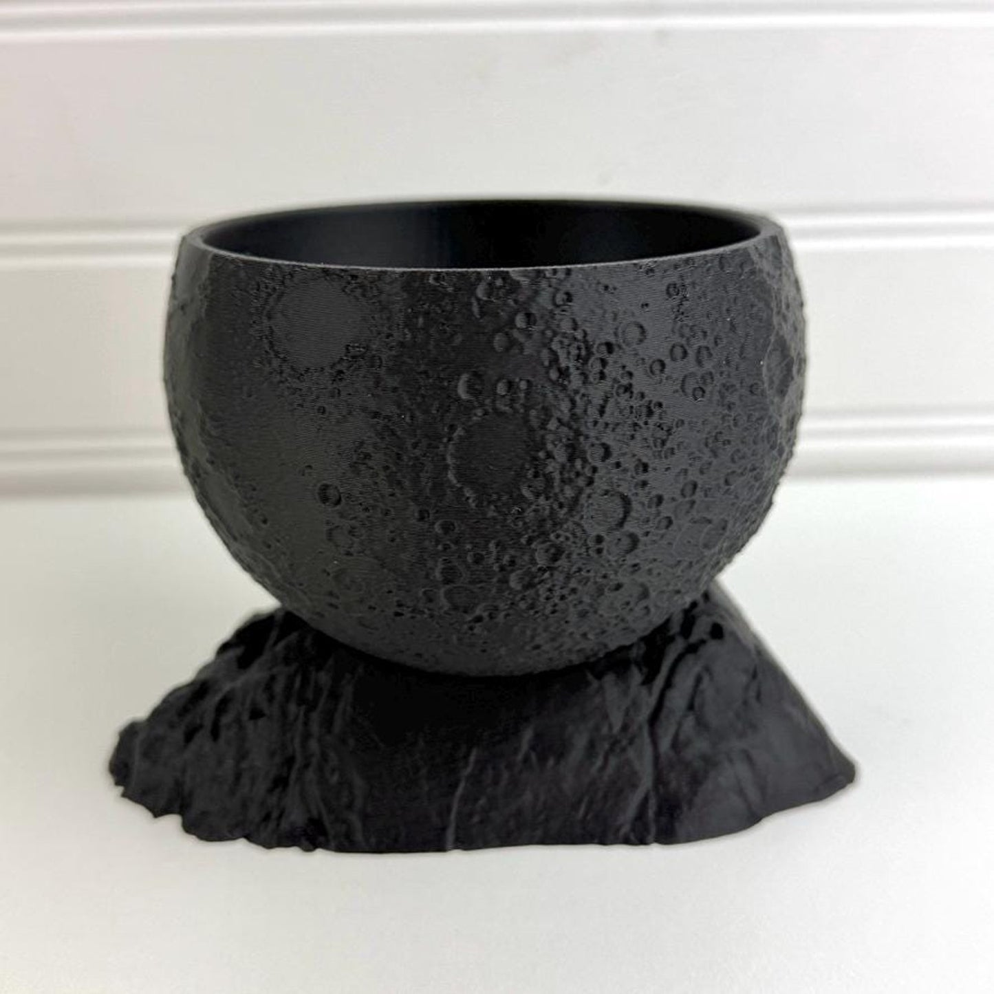 Moon Planter with Base, Indoor Plant Pot, Tabletop Planter, Textured Design, Astronomy Decor