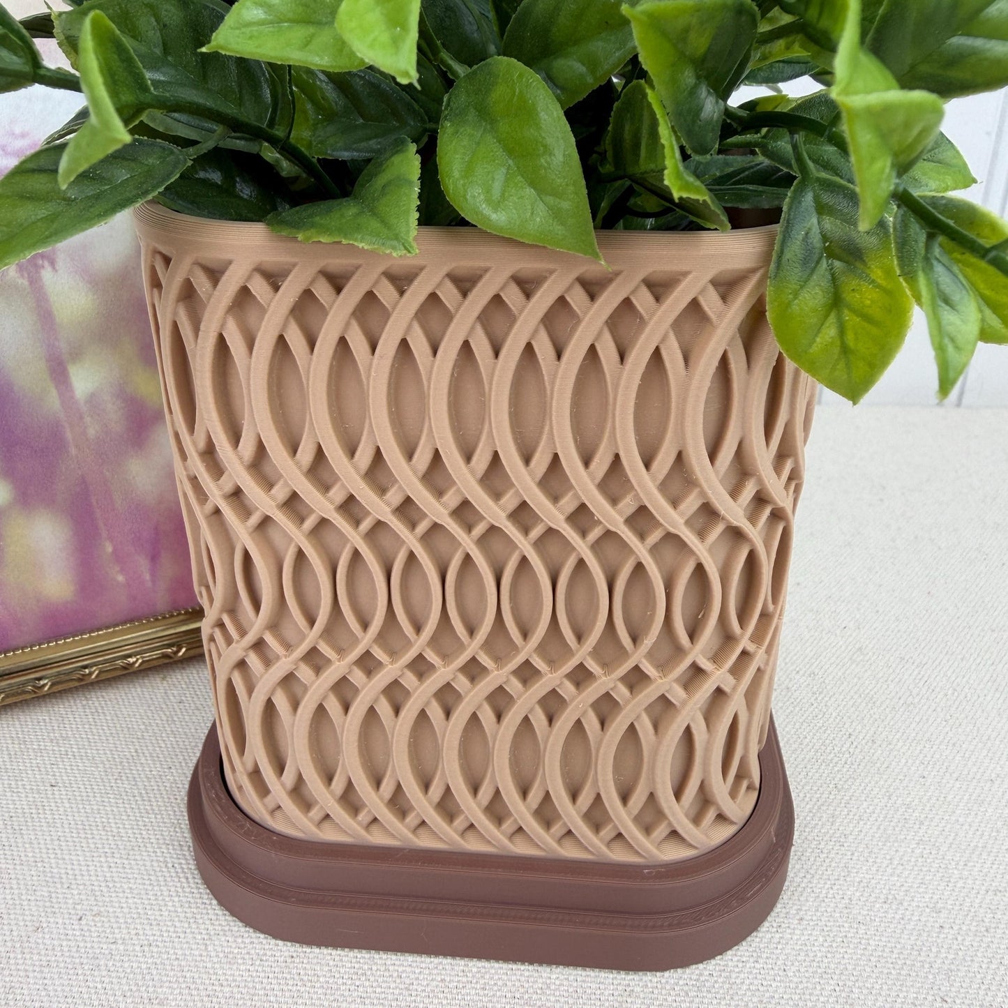 The Glowtide Planter, Indoor Flower Pot, Tabletop Planter. Woven Design