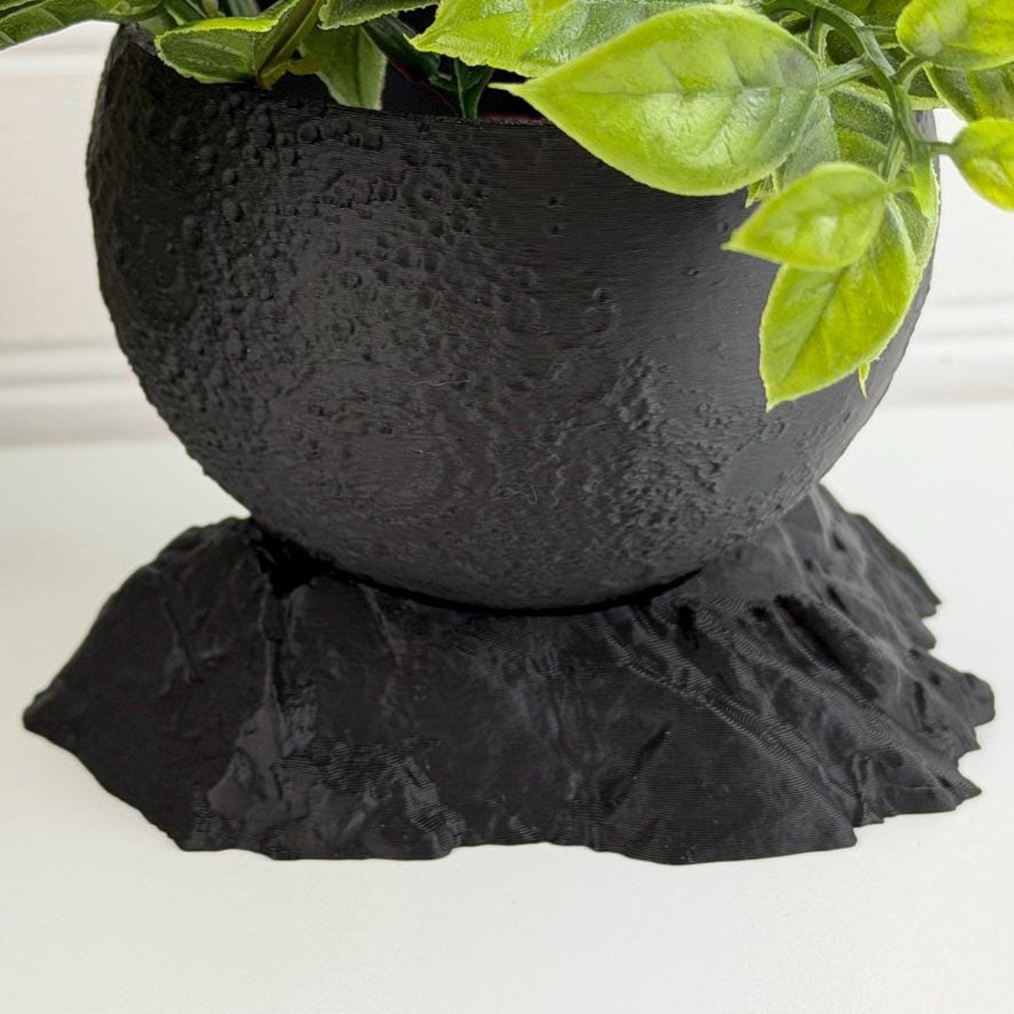 Moon Planter with Base, Indoor Plant Pot, Tabletop Planter, Textured Design, Astronomy Decor
