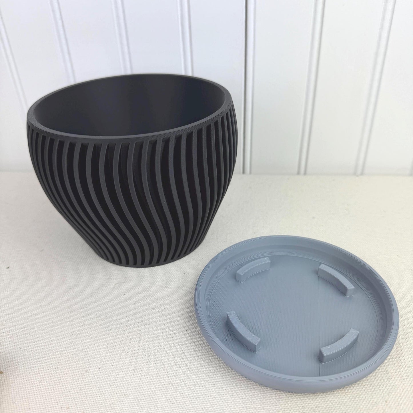 The Oblique Planter, Indoor Flower Pot, Tabletop Planter, Ribbed Wavy Pattern