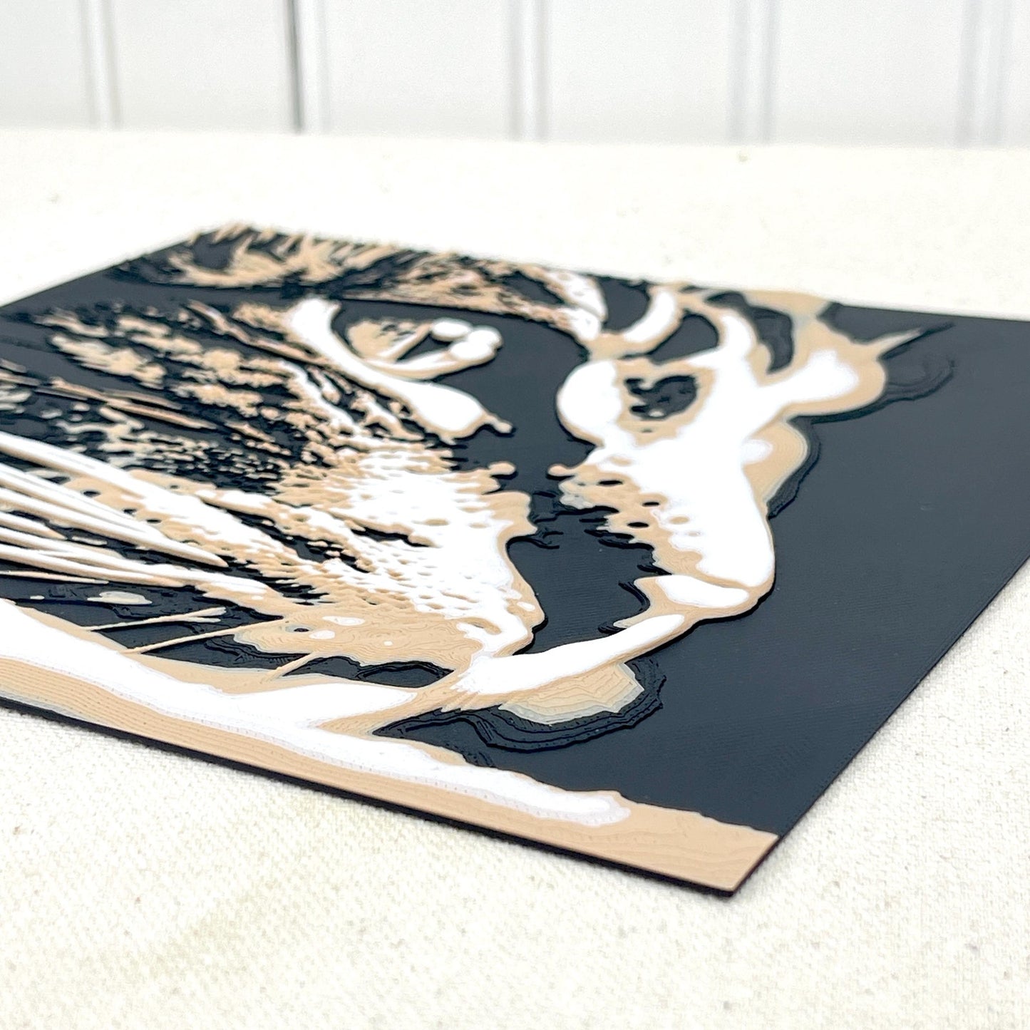 Cat Silhouette Wall Art: Textured Realistic Feline Print, 7.5in Square