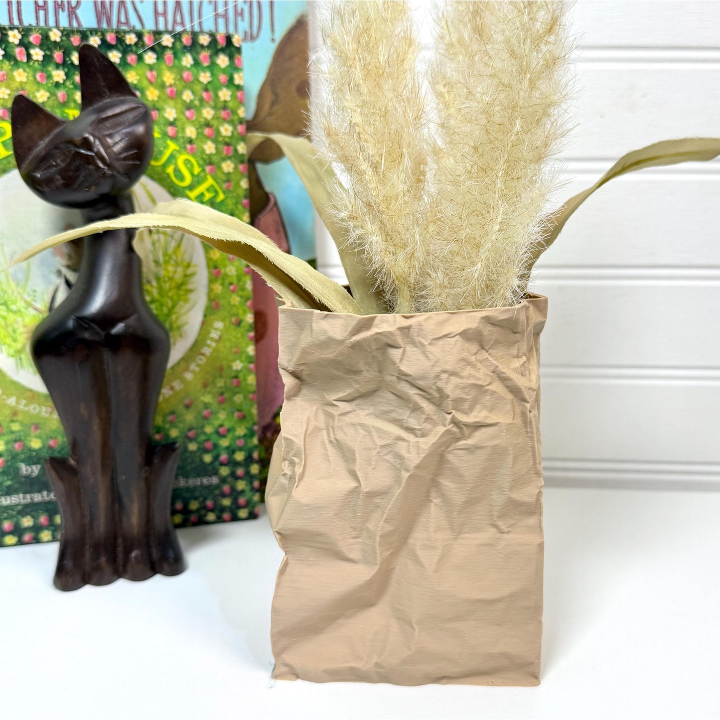 Kraftique - Paper Reborn , Crumpled Paper Bag Design, Small Tabletop Vase, Desktop Storage, Playful Design